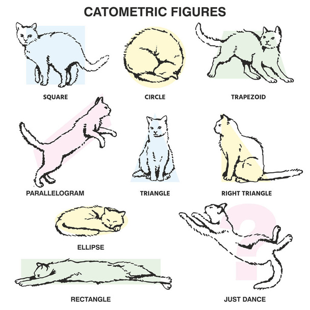 геометрические фигуры с нарисованными вручную кошачьими фигурами
 - Вектор,изображение