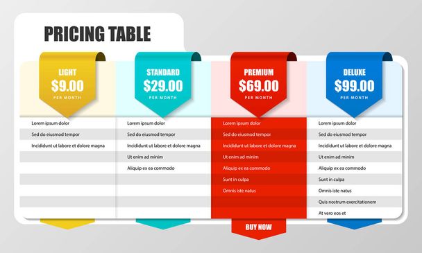 Infographic design template. Pricing table concept. Vector - Vettoriali, immagini