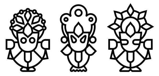 ジャガンナート卿、バラバドラとスバドラ。オリサン神 - プリのラタヤトラヒンドゥー教祭。ベクトル薄いアイコン. - ベクター画像