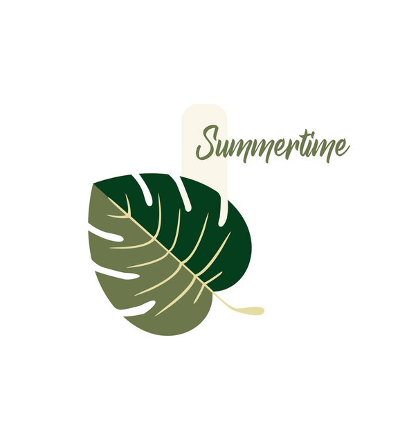 Summer Logo Vector Design - Tropical Monstera Leaf Plant Close-up - Summer Time - ベクター画像