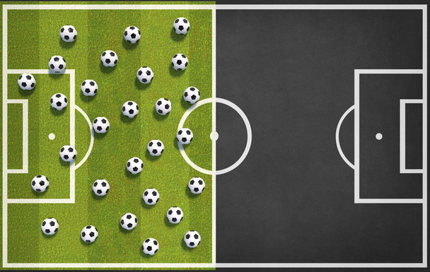 a lot of soccer balls on field - illustration - Photo, Image