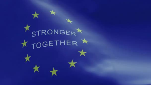 animacja 3D flagi Europejskiej ze słowami silniejsi razem - Materiał filmowy, wideo