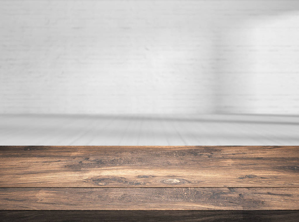 mesa en blanco frente a la sala borrosa - Ilustración
 - Foto, Imagen