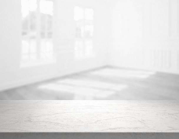 piano del tavolo bianco di fronte alla stanza sfocata - Illustrazione
 - Foto, immagini