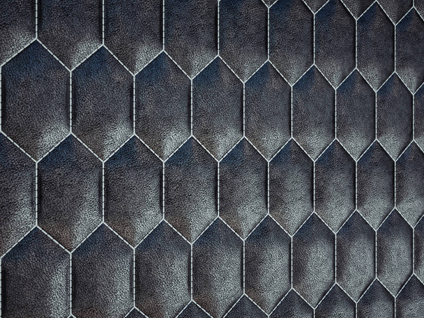 Leather stitched hexagon or honecomb black shiny texture  - Φωτογραφία, εικόνα