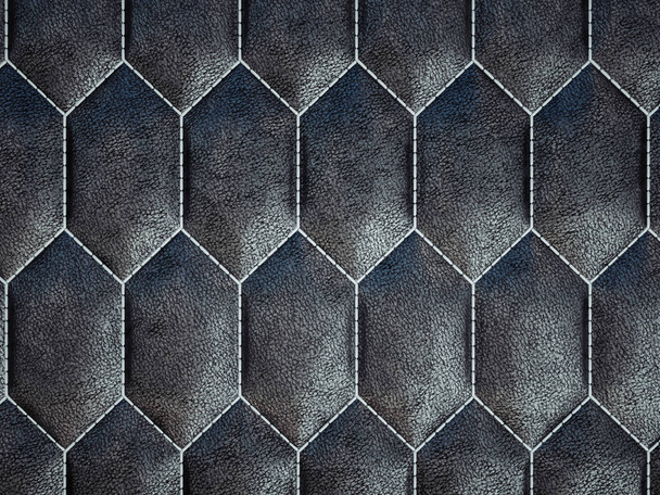 Leather stitched hexagon or honecomb black shiny texture  - Foto, Imagem