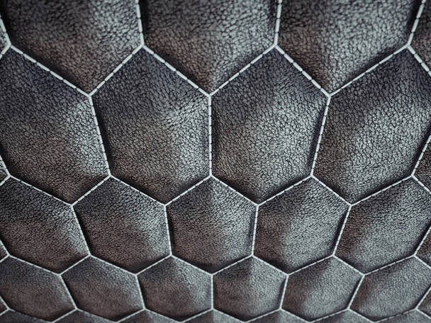 Leather stitched hexagon or honecomb black shiny texture  - Фото, изображение