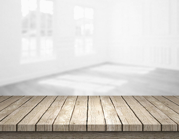 mesa en blanco frente a la sala borrosa - Ilustración
 - Foto, imagen