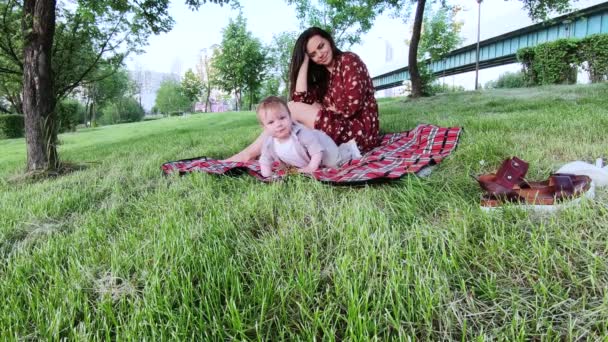 Mom with a child at a picnic - Video
