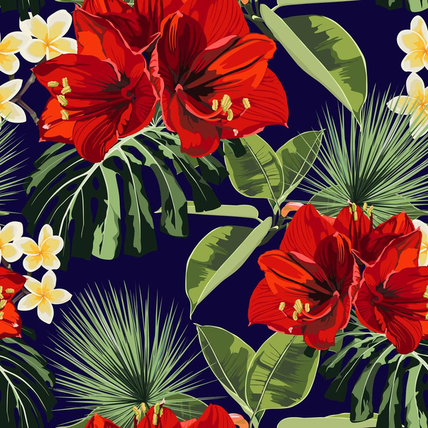 vector illustration of beautiful summer tropical floral pattern background - Вектор,изображение