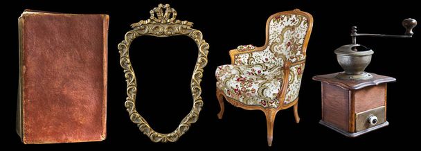 Set of beautiful antique items, picture frames, furniture, silve - Photo, Image