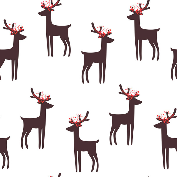 vector illustration of winter festive holidays card pattern with deer - Vettoriali, immagini