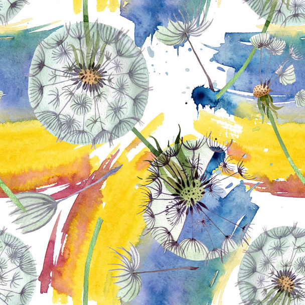 Dandelion blowball with seeds. Watercolor background illustration set. Seamless background pattern. - Foto, immagini