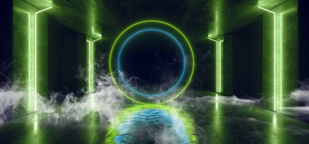 Smoke Future Neon Lights Glowing Green Blue Dark Sci Fi Futurist - Photo, Image