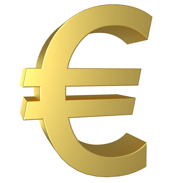 das Euro-Symbol als poliertes goldenes Objekt auf weißem Hintergrund zur schnellen und präzisen Isolierung. - Foto, Bild