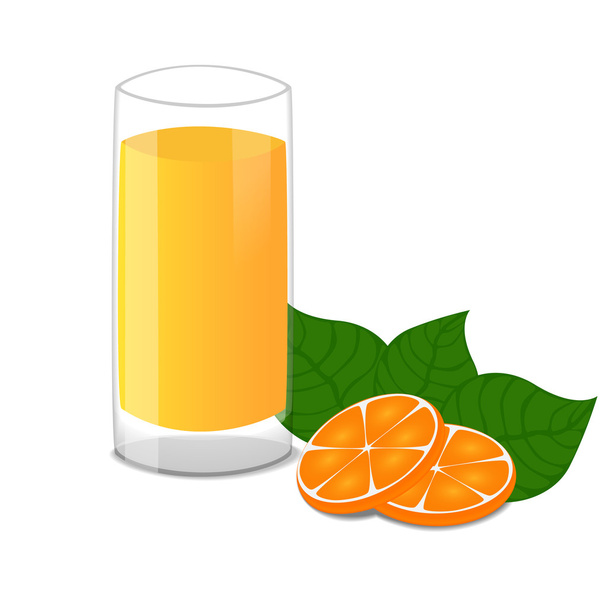 Fresh orange juice in a transparent glass with slices of orange - Vector, afbeelding