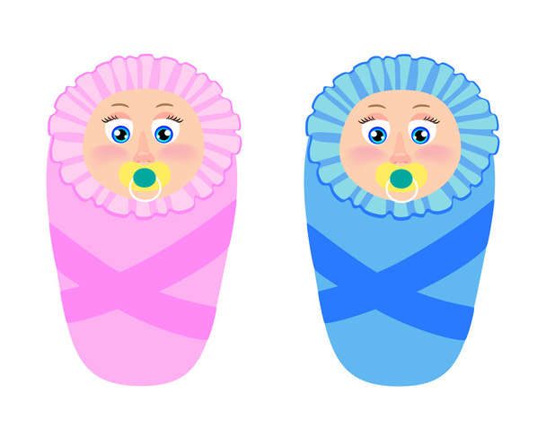 Illustration of isolated newborns twin girl and boy on white background - Vettoriali, immagini