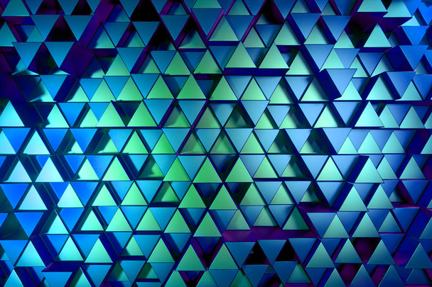 Abstract background of metal glossy triangles. Modern fashion lighting. 3d illustration - Photo, Image