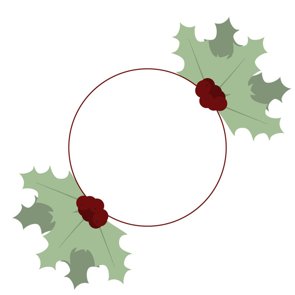 Christmas holly and a round red frame for text. Christmas background for work. - Διάνυσμα, εικόνα