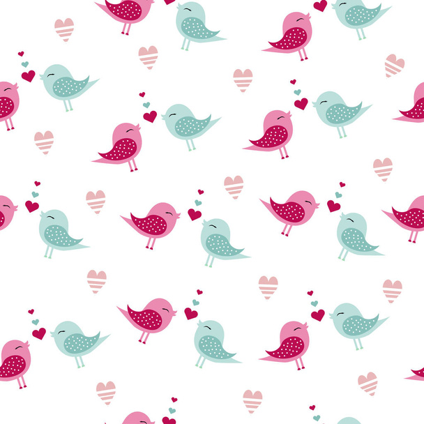 pattern with pink birds with hearts - Vecteur, image