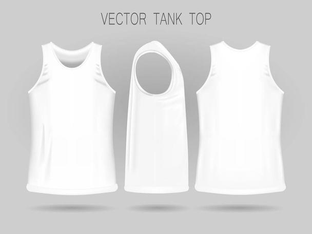 Mens white tank top template in three dimensions: front, side and back view. - Вектор,изображение