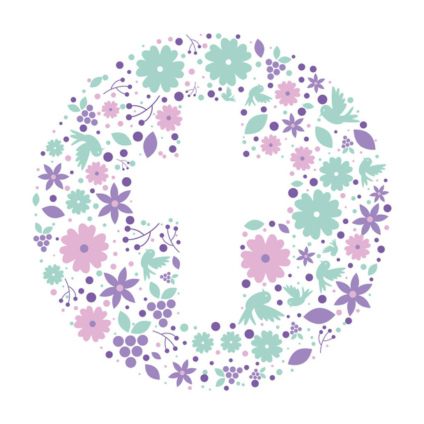 πρώτη κοινωνία σταυρό floral διακόσμηση - Διάνυσμα, εικόνα