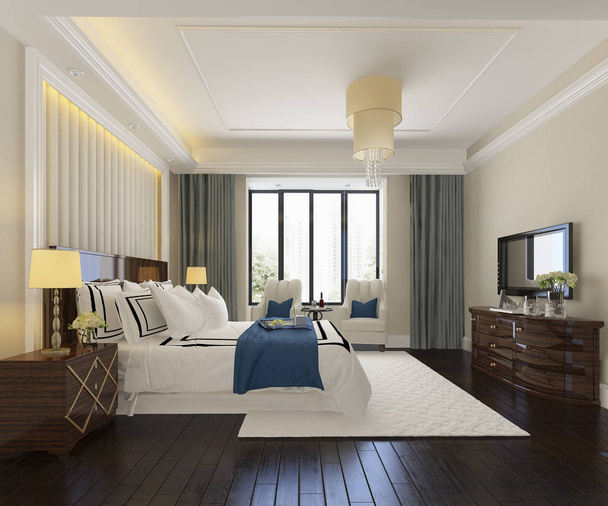 3D-Rendering schöne Luxus-Schlafzimmer-Suite im Hotel mit Fernseher - Foto, Bild