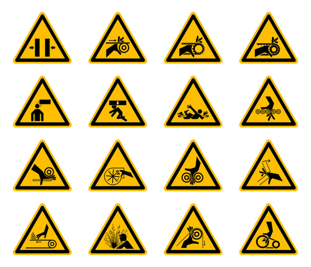 Трикутне попередження Символи небезпеки на білому тлі, Векторні ілюстрації
 - Вектор, зображення