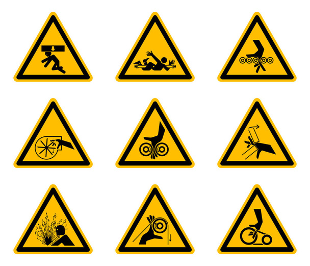 Trojúhelníková výstražná označení nebezpečí symboly na bílém pozadí, vektorový obrázek - Vektor, obrázek