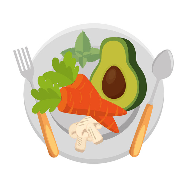 свежий авокадо с морковью и грибами вегетарианская еда
 - Вектор,изображение