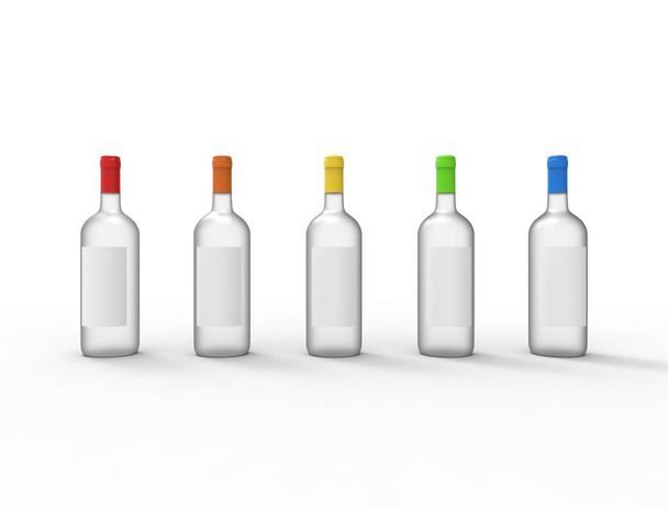 Representación 3D de una botella de vidrio aislada sobre fondo blanco
 - Foto, Imagen