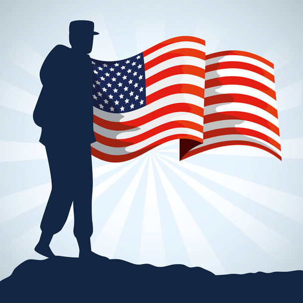 silhouette militare donna con bandiera USA
 - Vettoriali, immagini