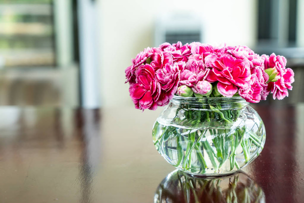 beautiful bouquet flower in vase on table - Фото, изображение