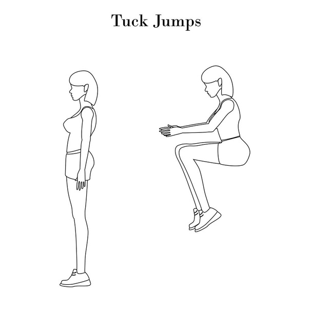 Tuck springt oefening overzicht - Vector, afbeelding