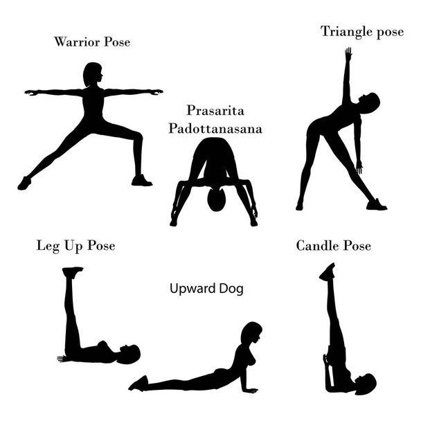 Ejercicios de yoga silueta de entrenamiento
 - Vector, imagen