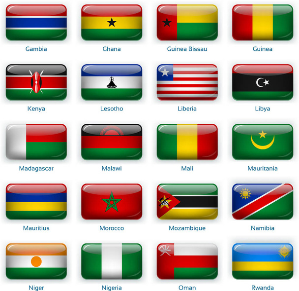 Conjunto de vinte bandeiras em estilo botão. África dois de três
. - Vetor, Imagem