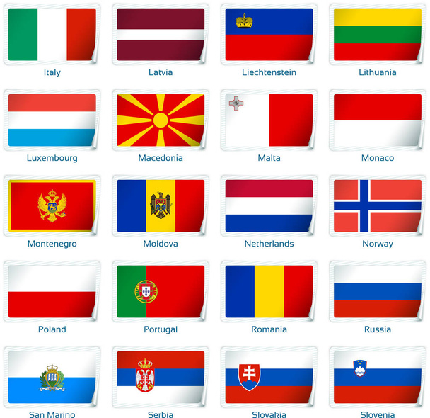 Készlet-ból húsz zászlók-ban böllér stílus. Európa kettő-ból három. - Vektor, kép