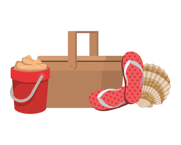 straw picnic basket on white background - Vector, Image
