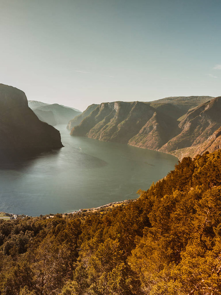 Fjord landscape Aurlandsfjord in Norway - Фото, изображение