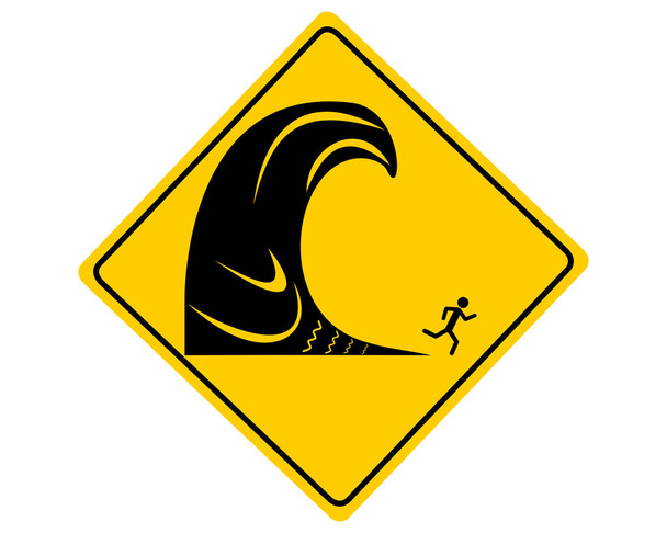Verkeers waarschuwingsteken tsunami op wit - Vector, afbeelding