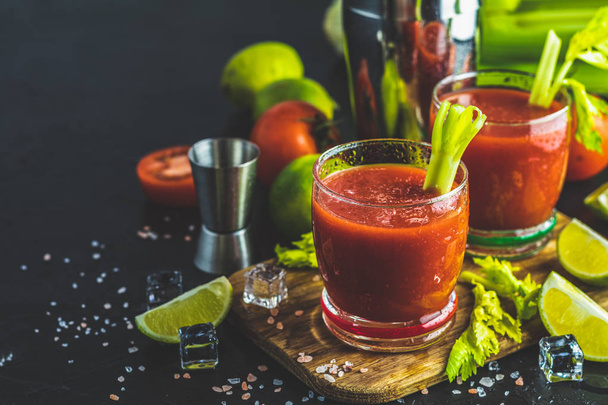 Bloody Mary cocktail. Alcoholic drink and ingredients - Photo, Image