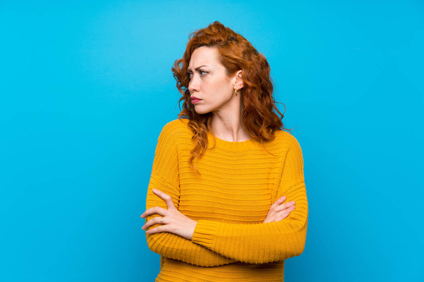Redhead woman with yellow sweater portrait - Photo, Image