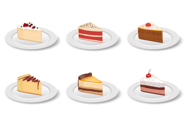 白い背景のプレートのケーキスライス - ベクター画像