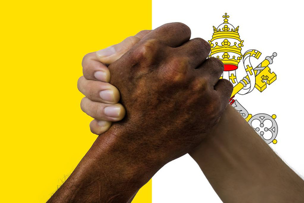 vatican city flag, intergration of a multicultural group of young people - Photo, Image