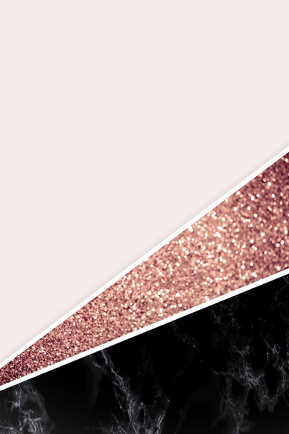 geometrischer Hintergrund mit rosa Glitzern, schwarzem Marmor und hellrosa Farbe - Foto, Bild