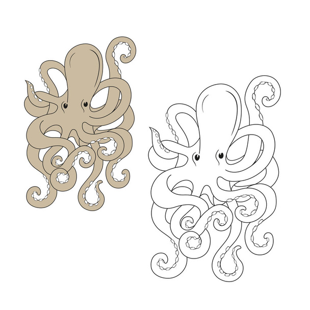 Illustration des Kraken marine Tier Muster Umrisszeichnung zum Ausmalen oder Symbolkarte Design für Papier - Vektor, Bild