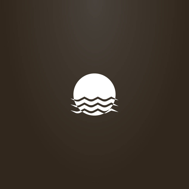білий знак на чорному тлі. простий вектор плоский мистецький знак сонця, який занурюється у водні хвилі
 - Вектор, зображення