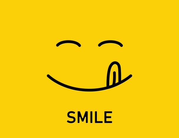 Mond pictogram glimlach grappig gezicht. Emotie van geluk. Abstracte zwarte lijnen op gele achtergrond. - Vector, afbeelding