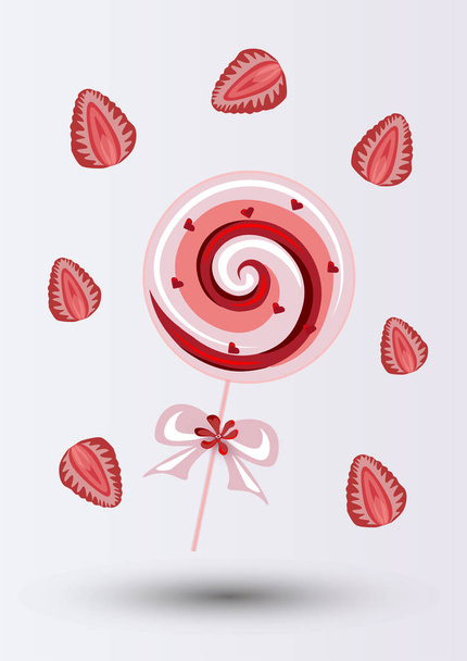 hafif bir arka planda bir yay ile çilek Lollipop - Vektör, Görsel