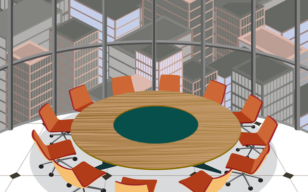 Runder Tisch und Stühle im Konferenzraum - Vektor, Bild
